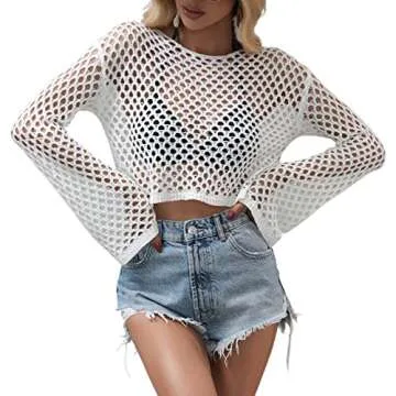 Women Hollow Out Square Neck Crochet Knit Sweater Pullover Y2k Crop Tops Long Sleeve Crochet Blouse ...