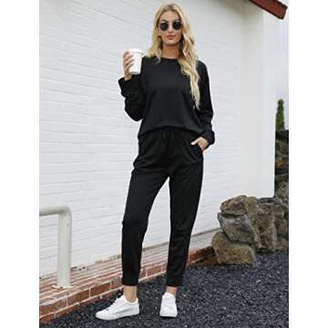 Bofell 2 Piece Sets for Women Loungewear Athleisure Cozy Sets Airport Lounge Sets Travel Outfits for Plane Black XL