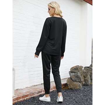 Bofell 2 Piece Sets for Women Loungewear Athleisure Cozy Sets Airport Lounge Sets Travel Outfits for Plane Black XL