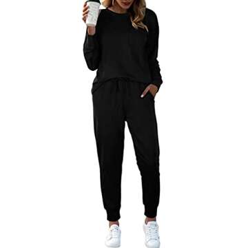 Bofell 2 Piece Sets for Women Loungewear Athleisure Cozy Sets Airport Lounge Sets Travel Outfits for Plane Black XL