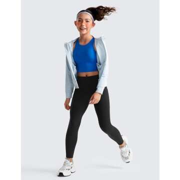 CRZ YOGA Girls Butterluxe Athletic Leggings with Pockets - High Waist Lounge Kids Teen Pants Yoga Ac...