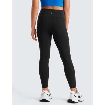 CRZ YOGA Girls Butterluxe Athletic Leggings with Pockets - High Waist Lounge Kids Teen Pants Yoga Active Dance Running Tights Black Medium