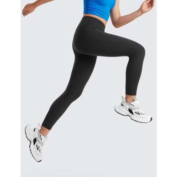 CRZ YOGA Girls Butterluxe Athletic Leggings with Pockets - High Waist Lounge Kids Teen Pants Yoga Active Dance Running Tights Black Medium