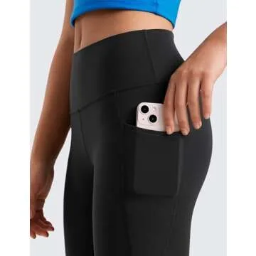 CRZ YOGA Girls Butterluxe Athletic Leggings with Pockets - High Waist Lounge Kids Teen Pants Yoga Active Dance Running Tights Black Medium