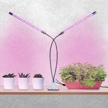 Brite Labs LED Plant Lights for Indoor Plants, 20W Dual Head LED Grow Lights for Seedlings, Adjustable Gooseneck Growing Plant Lamp with Clip On Desk Clamp and Programmable Timer Allows Auto On Off