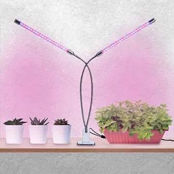 Brite Labs LED Plant Lights for Indoor Plants, 20W Dual Head LED Grow Lights for Seedlings, Adjustable Gooseneck Growing Plant Lamp with Clip On Desk Clamp and Programmable Timer Allows Auto On Off