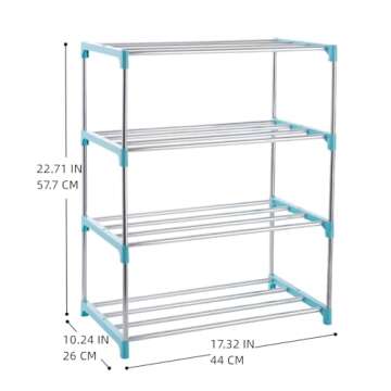 Xerhnan 4-Tier Stackable Small Shoe Rack, Lightweight Shoe Shelf Storage Organizer for Entryway, Hallway and Closet (Blue)