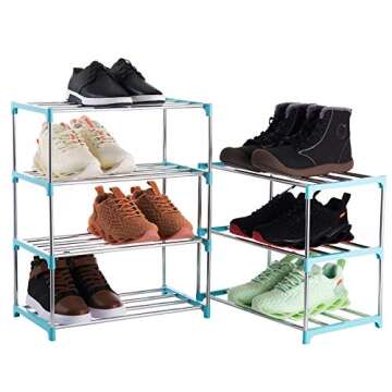 Xerhnan 4-Tier Stackable Small Shoe Rack, Lightweight Shoe Shelf Storage Organizer for Entryway, Hallway and Closet (Blue)