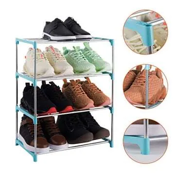 Xerhnan 4-Tier Stackable Small Shoe Rack, Lightweight Shoe Shelf Storage Organizer for Entryway, Hallway and Closet (Blue)