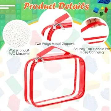 Sanwuta 3 Packs Toy Storage Bags with Zipper, Clear PVC Organizing Waterproof Toy Bags for Board Games, Building Blocks, and Kids Books(12.6 x 9 x 2.36 Inch,Red, Blue, Orange)