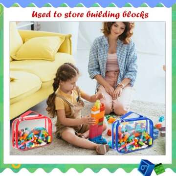 Sanwuta 3 Packs Toy Storage Bags with Zipper, Clear PVC Organizing Waterproof Toy Bags for Board Games, Building Blocks, and Kids Books(12.6 x 9 x 2.36 Inch,Red, Blue, Orange)