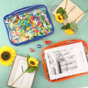 Sanwuta 3 Packs Toy Storage Bags with Zipper, Clear PVC Organizing Waterproof Toy Bags for Board Games, Building Blocks, and Kids Books(12.6 x 9 x 2.36 Inch,Red, Blue, Orange)