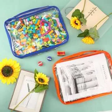 Sanwuta 3 Packs Toy Storage Bags with Zipper, Clear PVC Organizing Waterproof Toy Bags for Board Games, Building Blocks, and Kids Books(12.6 x 9 x 2.36 Inch,Red, Blue, Orange)
