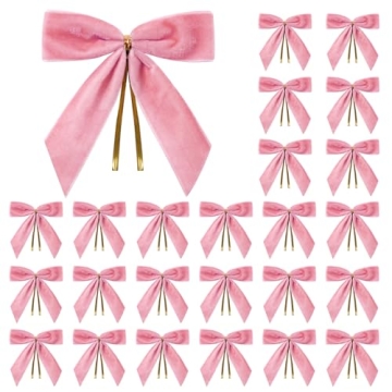 Utehilly 24 Pcs Pink Small Velvet Christmas Bows for Christmas Tree, Wreath, Gift Wrapping, Crafts, ...
