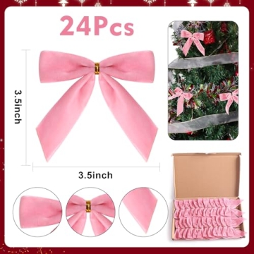 Utehilly 24 Pcs Pink Velvet Christmas Bows for Wrapping