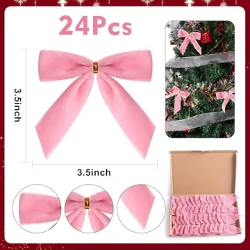 Utehilly 24 Pcs Pink Velvet Christmas Bows for Wrapping