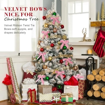 Utehilly 24 Pcs Pink Velvet Christmas Bows for Wrapping