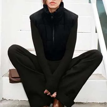 Shiyifa Women's Fashion High Neck Zipper Cropped Puffer Vest Jacket Coat(02Black,M)