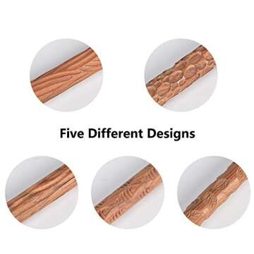 Yushen 5Pcs Wooden Clay Texture Rolling Tools for Unique Designs