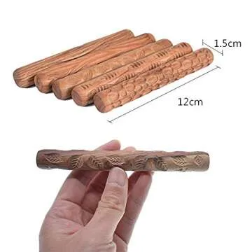 Yushen 5Pcs Wooden Clay Texture Rollers for Pottery