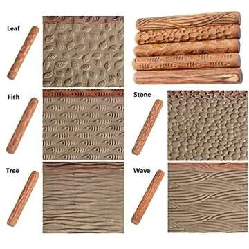 Yushen 5Pcs Wooden Clay Texture Rollers for Pottery