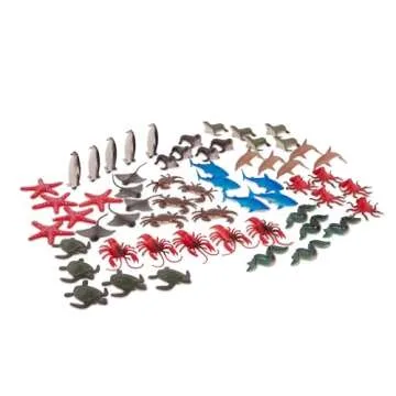 Terra by Battat - 60 Pcs Ocean Animal Figurines - Plastic Mini Sea Animal Toys - Sharks, Dolphins, Penguins, Turtles, Crabs, Starfish & More for Kids and Toddlers 3 Years +
