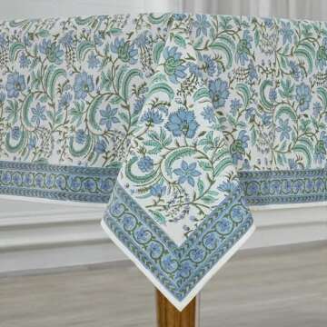 Ridhi Dark Columbia Blue, Turquoise Green 70x118 Inches Rectangle 100% Cotton Hand Block Print Washa...