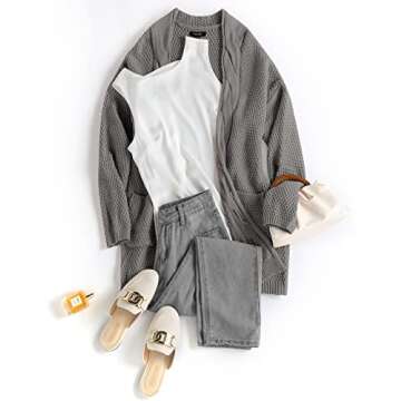 Traleubie Womens Open Front Cardigan Pockets Cable Knit Long Sleeve Sweaters Warm Tops Grey XL