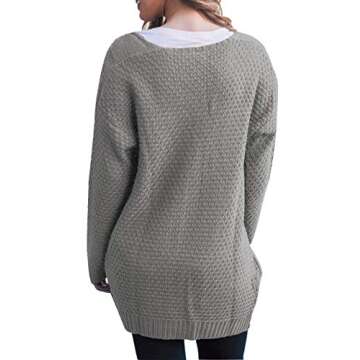 Traleubie Womens Open Front Cardigan Pockets Cable Knit Long Sleeve Sweaters Warm Tops Grey XL