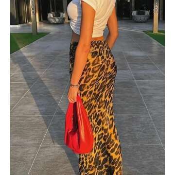 HOHOPEACH Leopard Print Skirt Cheetah Print Long Skirts for Women Trendy Y2k Summer Skirts Maxi Skirt (Golden Leopard Print,M,Medium)