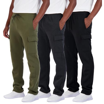 3 Pack Mens Open Bottom Cargo Pants - Fleece Sports Jogger Set
