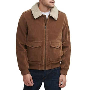 Levi's Men's Suede Aviator Bomber Jacket with Sherpa Collar, Cognac, Size M