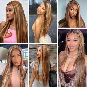 Qeelory Highlight Ombre Lace Front Wig Human Hair Pre Plucked 13x4 4/27 HD Lace Frontal Human Hair Wigs with Baby Hair 180% Density Honey Blonde Straight Lace Front Wigs Human Hair 20 Inch