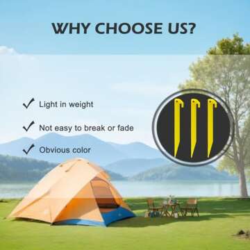 Durable Yellow Plastic Tent Pegs - 24pcs for Outdoor Use