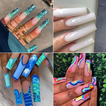 INENK Extra Long Nail Tips with Box, Clear XXL Straight Square Full Cover Nail Tips, Press On nails ...