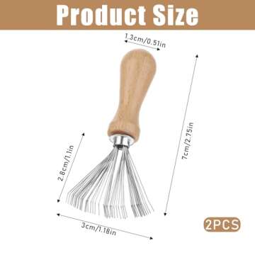 2 Pcs Mini Hairbrush Cleaner, Wooden Handle Comb Cleaner with Metal Wire Rake, Portable Hair Remover...