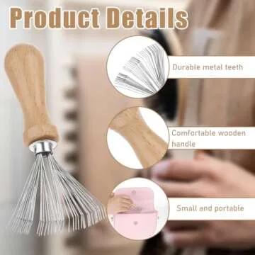 2 Pcs Mini Hairbrush Cleaner, Wooden Handle Comb Cleaner with Metal Wire Rake, Portable Hair Remover Tool for Home Salon Cleaning Dust Dirt Lint
