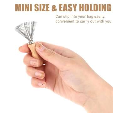 2 Pcs Mini Hairbrush Cleaner, Wooden Handle Comb Cleaner with Metal Wire Rake, Portable Hair Remover Tool for Home Salon Cleaning Dust Dirt Lint
