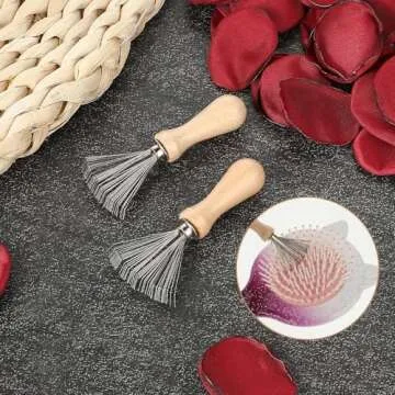 2 Pcs Mini Hairbrush Cleaner, Wooden Handle Comb Cleaner with Metal Wire Rake, Portable Hair Remover Tool for Home Salon Cleaning Dust Dirt Lint