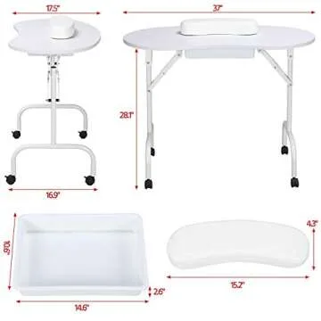 Yaheetech 37-inch Portable & Foldable Manicure Table Nail Desk Workstation with Large Drawer/Client Wrist Pad/Controllable Wheels/Carrying Case for Spa Beauty Salon White, 1 Count (Pack of 1)