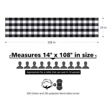 Syntus 2 Pack 14 x 108 inch Buffalo Check Table Runner Cotton-Polyester Blend Handmade Black and Whi...