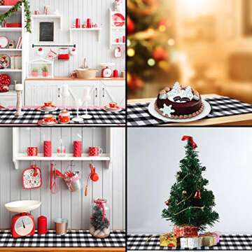 Syntus 2 Pack 14 x 108 inch Buffalo Check Table Runner Cotton-Polyester Blend Handmade Black and White Plaid for Family Dinner, Outdoor or Indoor Parties, Thanksgiving, Christmas & Gathering