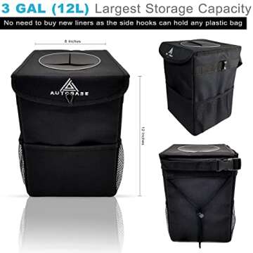 Autobase Trash Can for Car | Truck SUV Trash Bin Large 3 Gallon Size | Road Trip Must Haves | Car Gifts for Men, Women and Teens