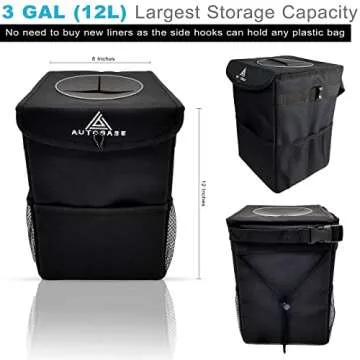 Autobase Trash Can for Car | Truck SUV Trash Bin Large 3 Gallon Size | Road Trip Must Haves | Car Gifts for Men, Women and Teens