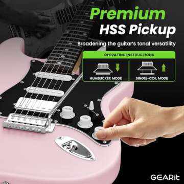 GEARit GI-150 Canyon Series, 39" Electric Guitar Set w/Amplifier, HSS Pickup with Coil Split, All-Inclusive Starter Kit with Tuner, Gig Bag, and Guitar Strap, Cable, Picks, Strings - Pink