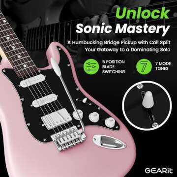 GEARit GI-150 Canyon Series, 39" Electric Guitar Set w/Amplifier, HSS Pickup with Coil Split, All-Inclusive Starter Kit with Tuner, Gig Bag, and Guitar Strap, Cable, Picks, Strings - Pink