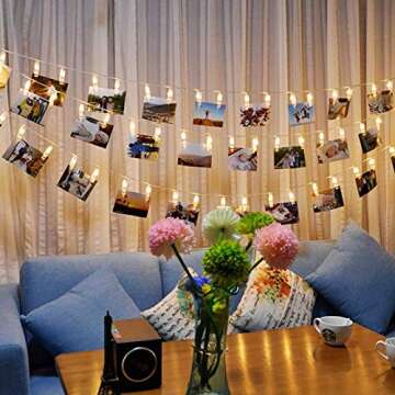 JUISEE LED Photo Clip String Lights Home Decor Indoor/Outdoor, Battery Powered String Lights Lamp fo...