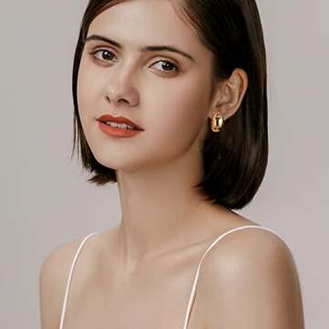 Stylish Chunky Gold Hoop Earrings for Women - Hypoallergenic All-Day Wear