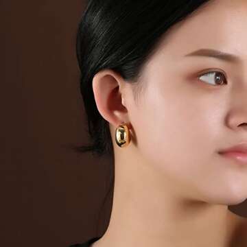 Stylish Chunky Gold Hoop Earrings for Women - Hypoallergenic All-Day Wear