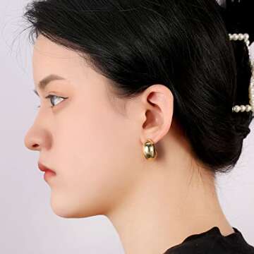 Stylish Chunky Gold Hoop Earrings for Women - Hypoallergenic All-Day Wear